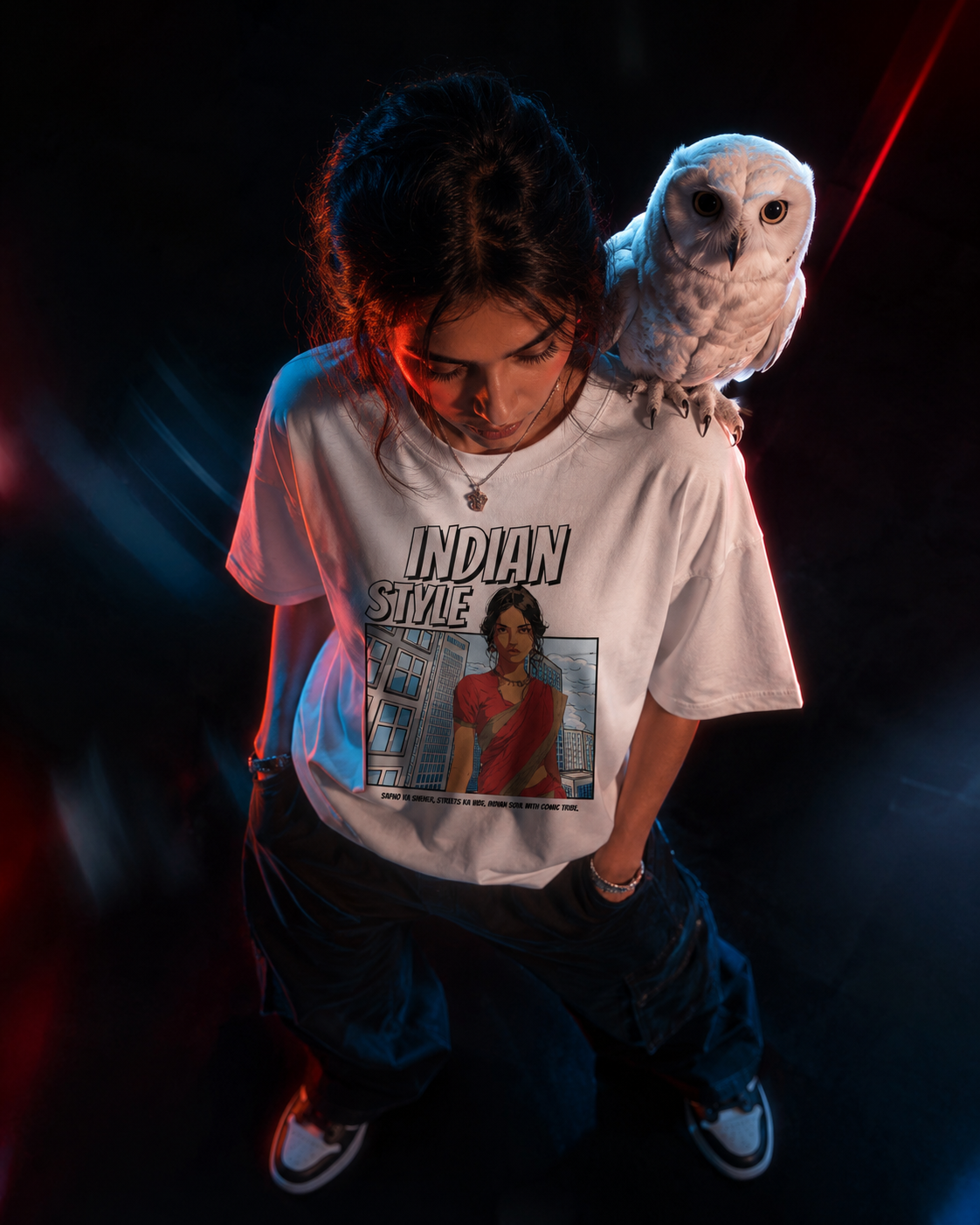 SANKITRIBE Female Terry Oversized DTG Graphic Printed T-Shirt | Indian Style Streetwear | Drop Shoulder Fit