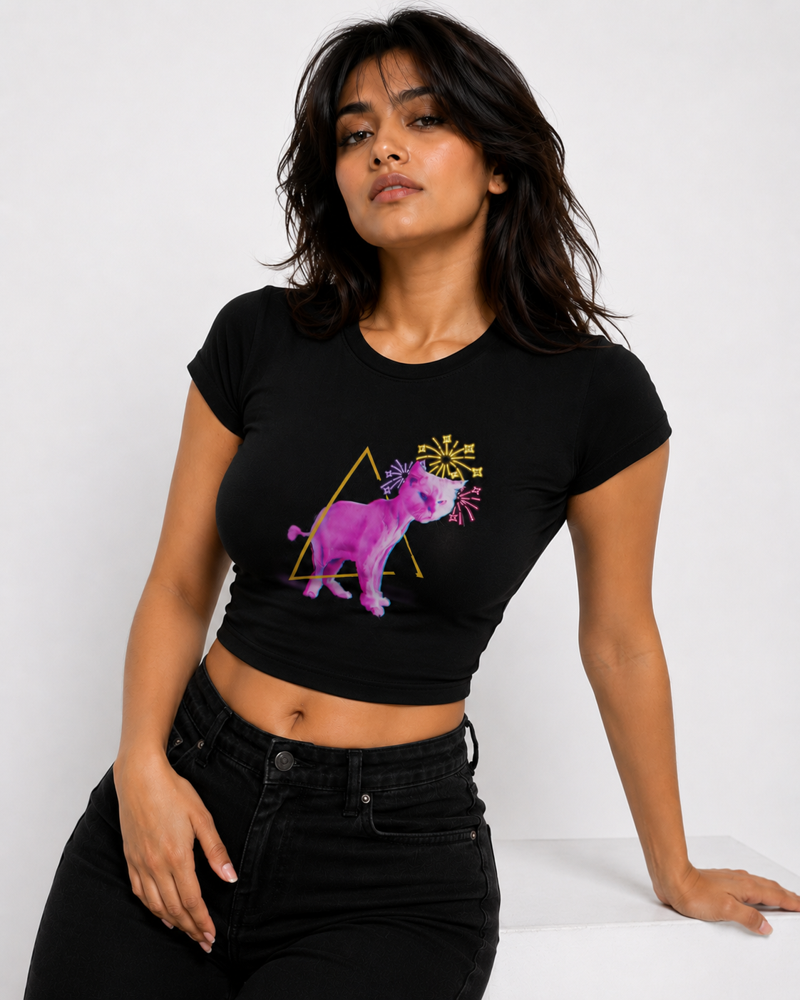 SANKITRIBE Premium Women's Baby Tee | Purple Cat |
