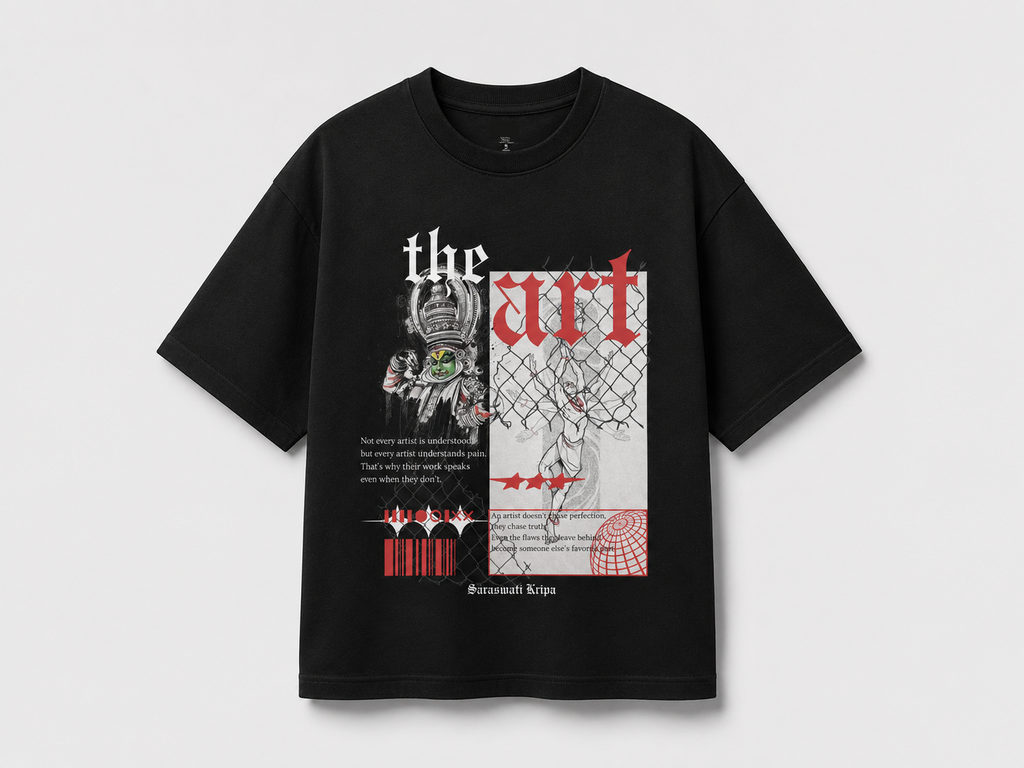 SANKITRIBE Unisex Terry Oversized Graphic Printed T-Shirt | SARASWATI KRIPA | Premium Streetwear