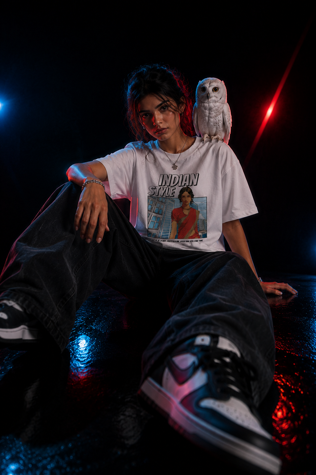 SANKITRIBE Female Terry Oversized DTG Graphic Printed T-Shirt | Indian Style Streetwear | Drop Shoulder Fit