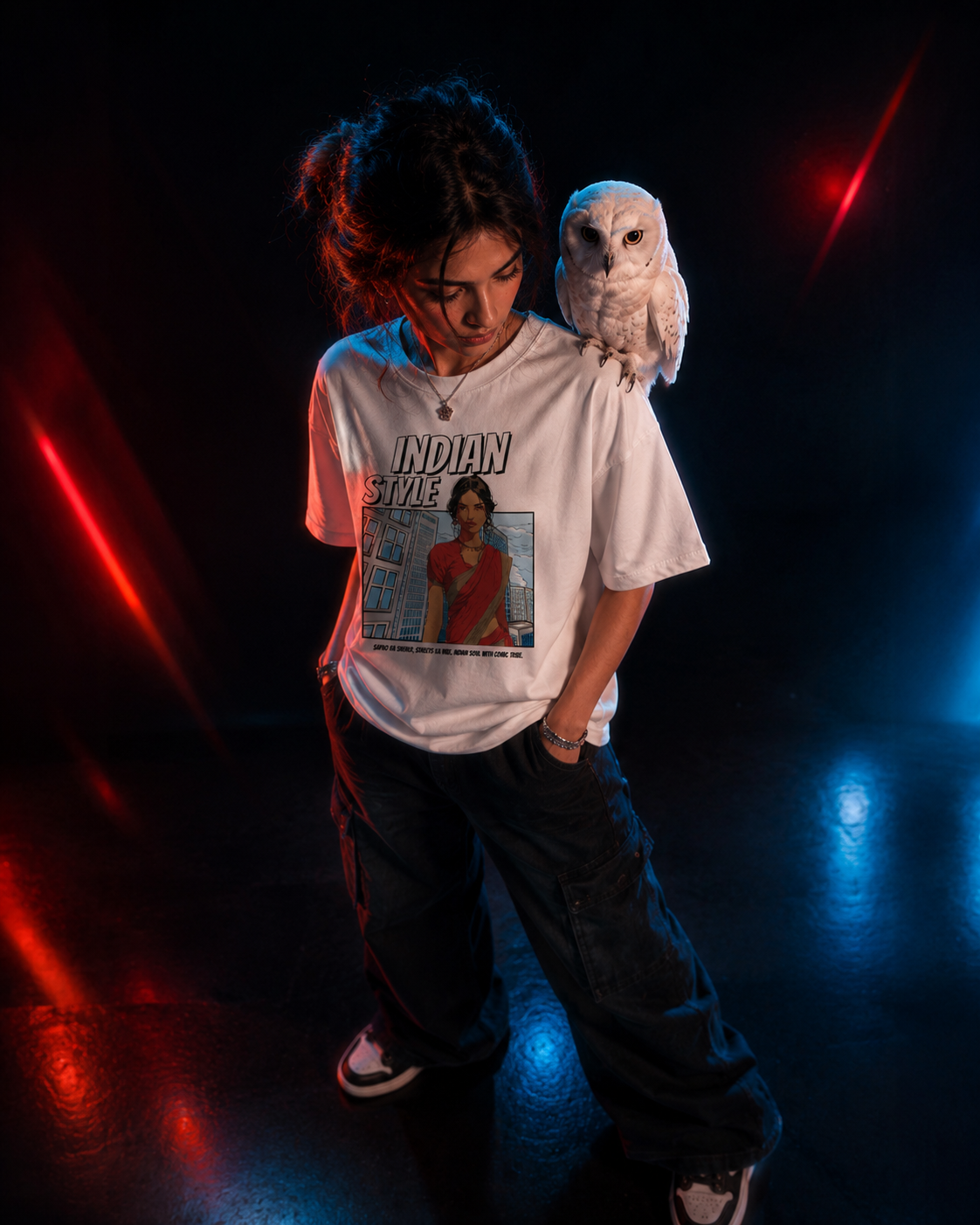 SANKITRIBE Female Terry Oversized DTG Graphic Printed T-Shirt | Indian Style Streetwear | Drop Shoulder Fit