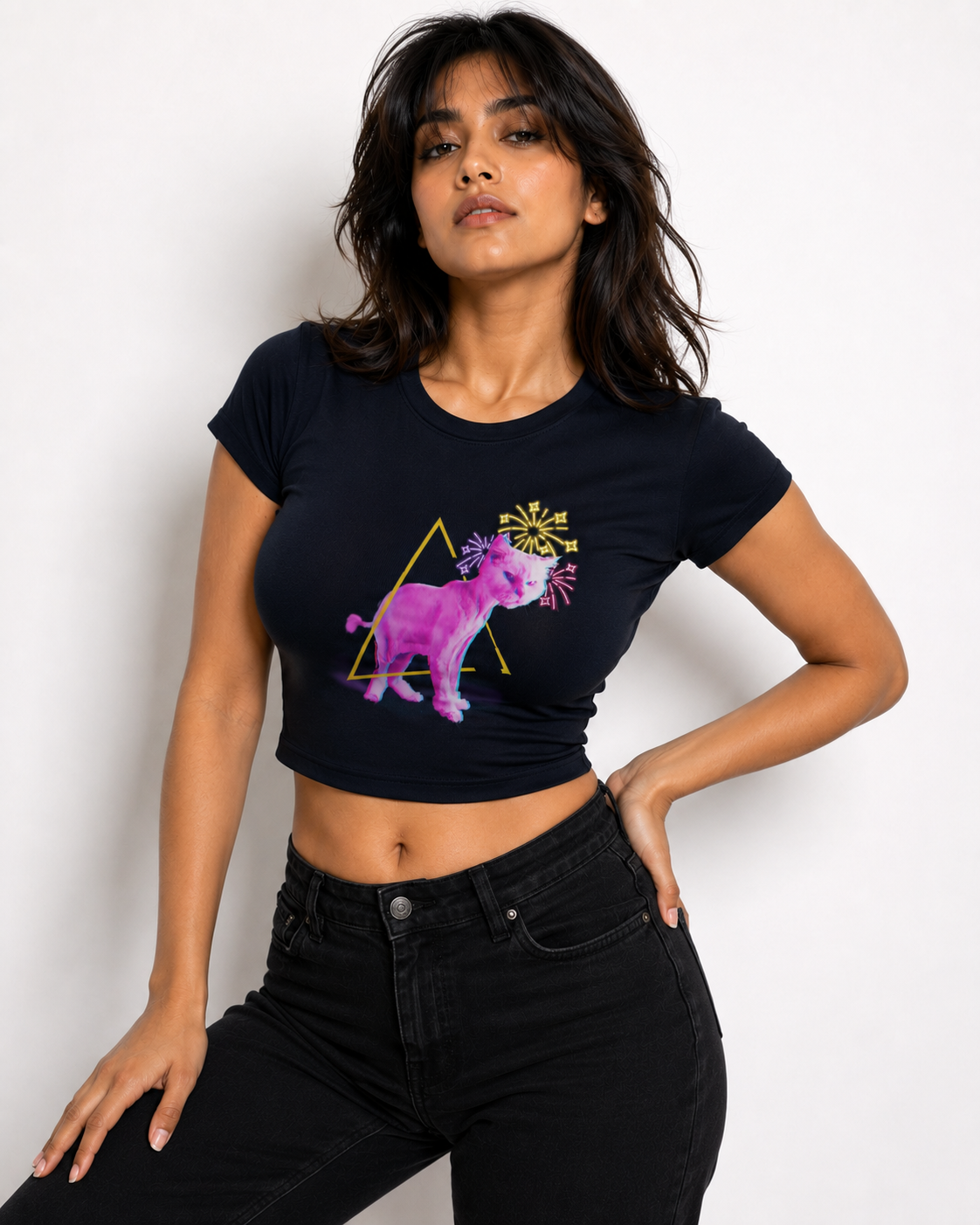 SANKITRIBE Premium Women's Baby Tee | Purple Cat |