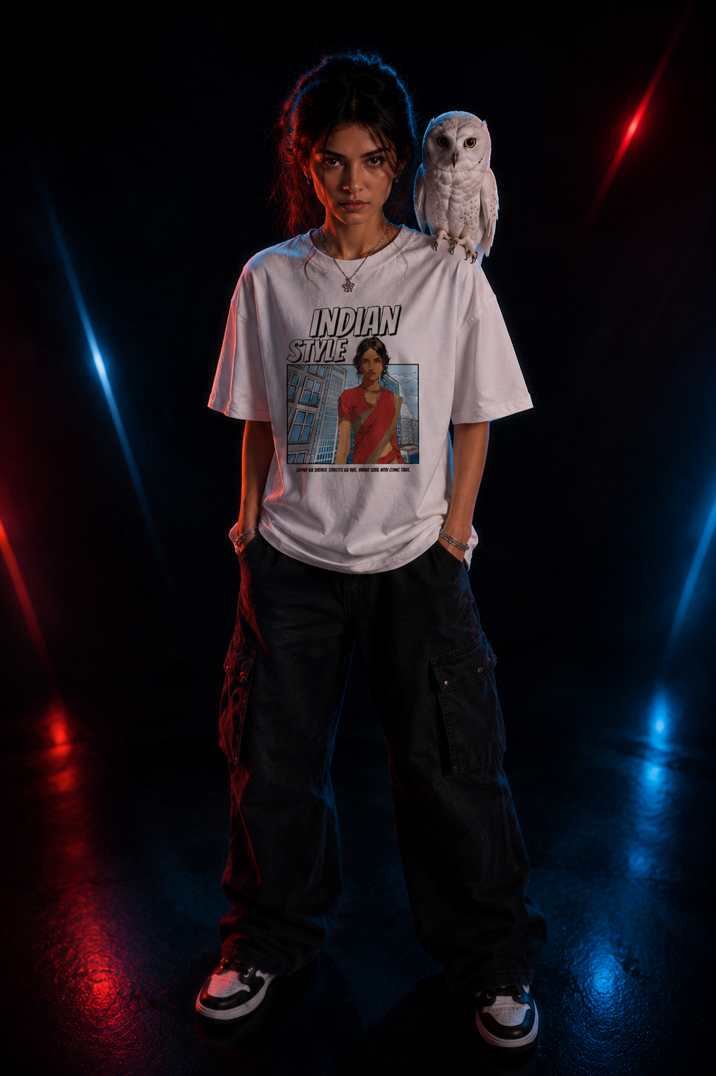 SANKITRIBE Female Terry Oversized DTG Graphic Printed T-Shirt | Indian Style Streetwear | Drop Shoulder Fit