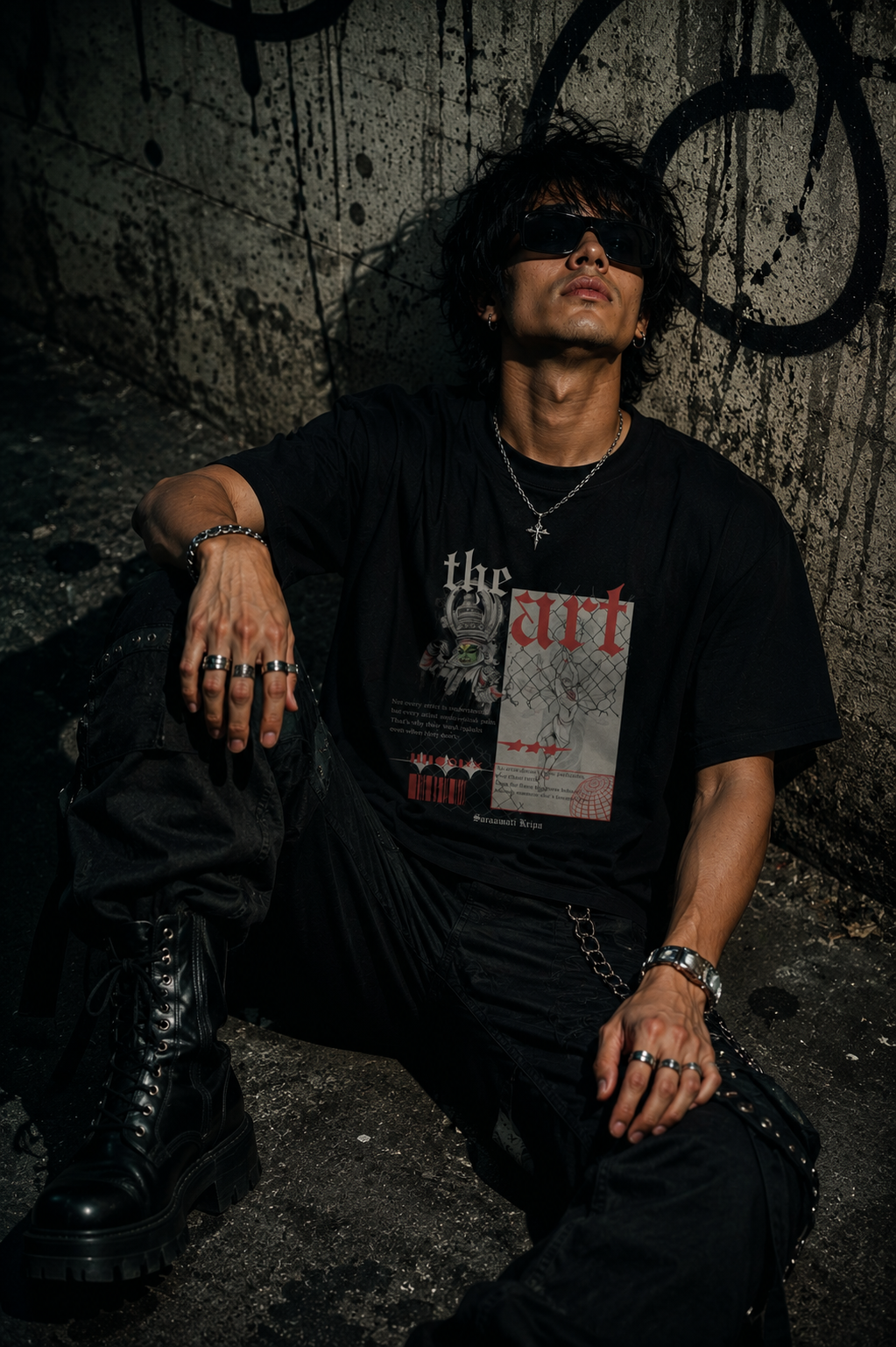 SANKITRIBE Unisex Terry Oversized Graphic Printed T-Shirt | SARASWATI KRIPA | Premium Streetwear