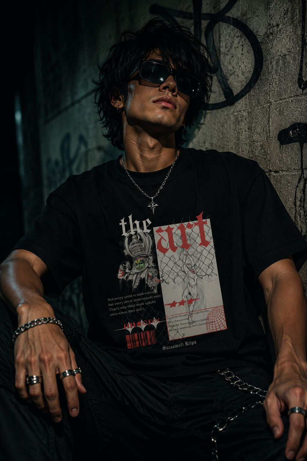 SANKITRIBE Unisex Terry Oversized Graphic Printed T-Shirt | SARASWATI KRIPA | Premium Streetwear