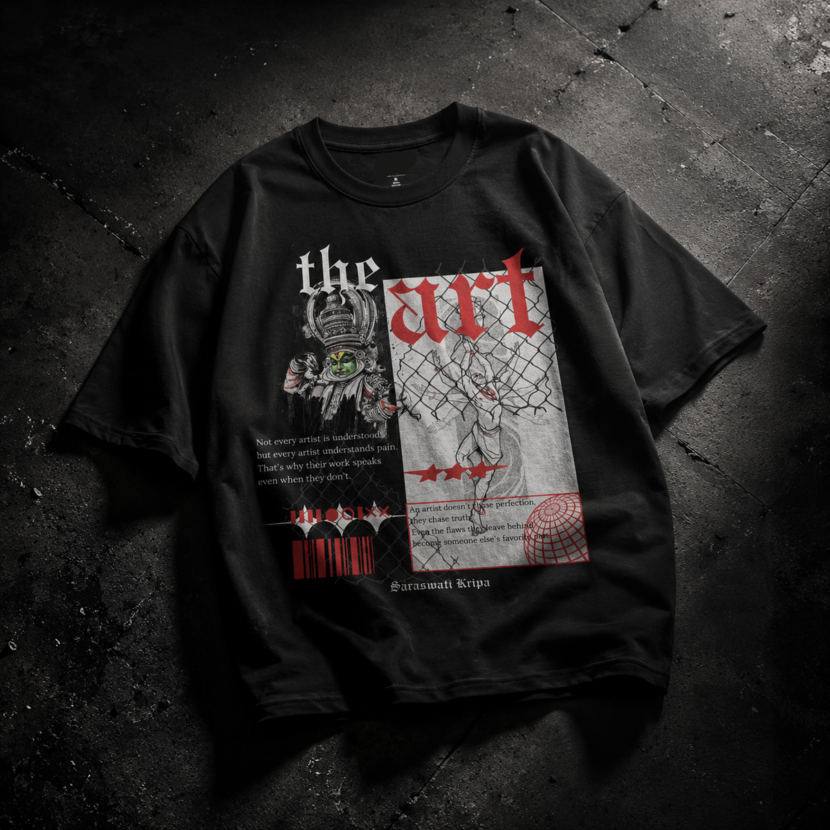 SANKITRIBE Unisex Terry Oversized Graphic Printed T-Shirt | SARASWATI KRIPA | Premium Streetwear