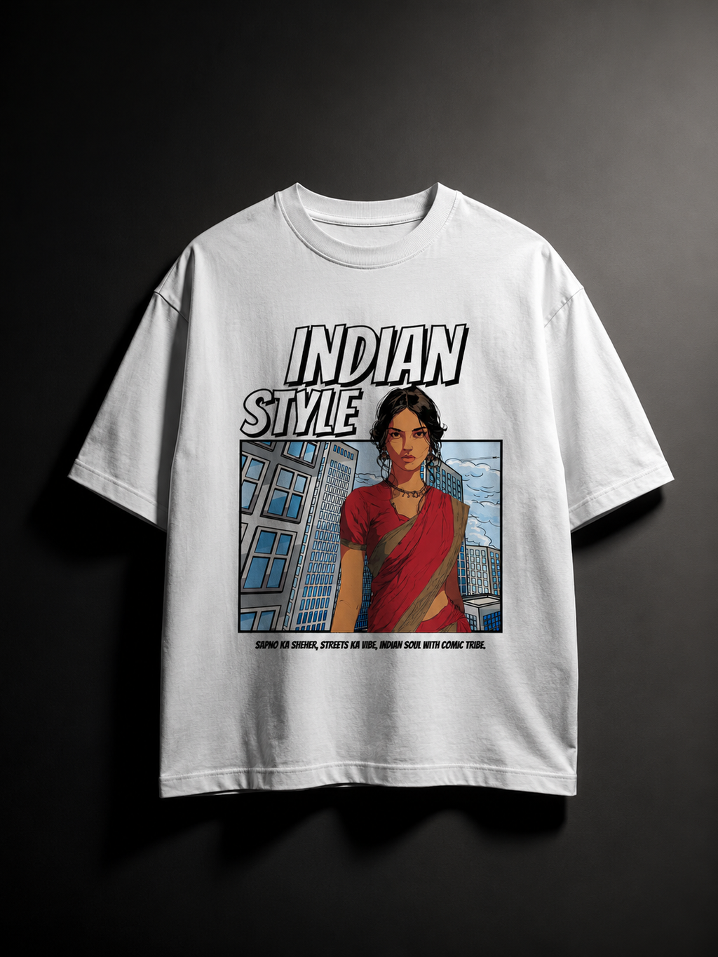 SANKITRIBE Female Terry Oversized DTG Graphic Printed T-Shirt | Indian Style Streetwear | Drop Shoulder Fit