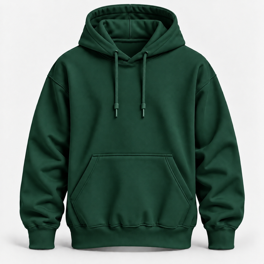 Forest Green Warm 300 GSM Regular Plain Hoodies